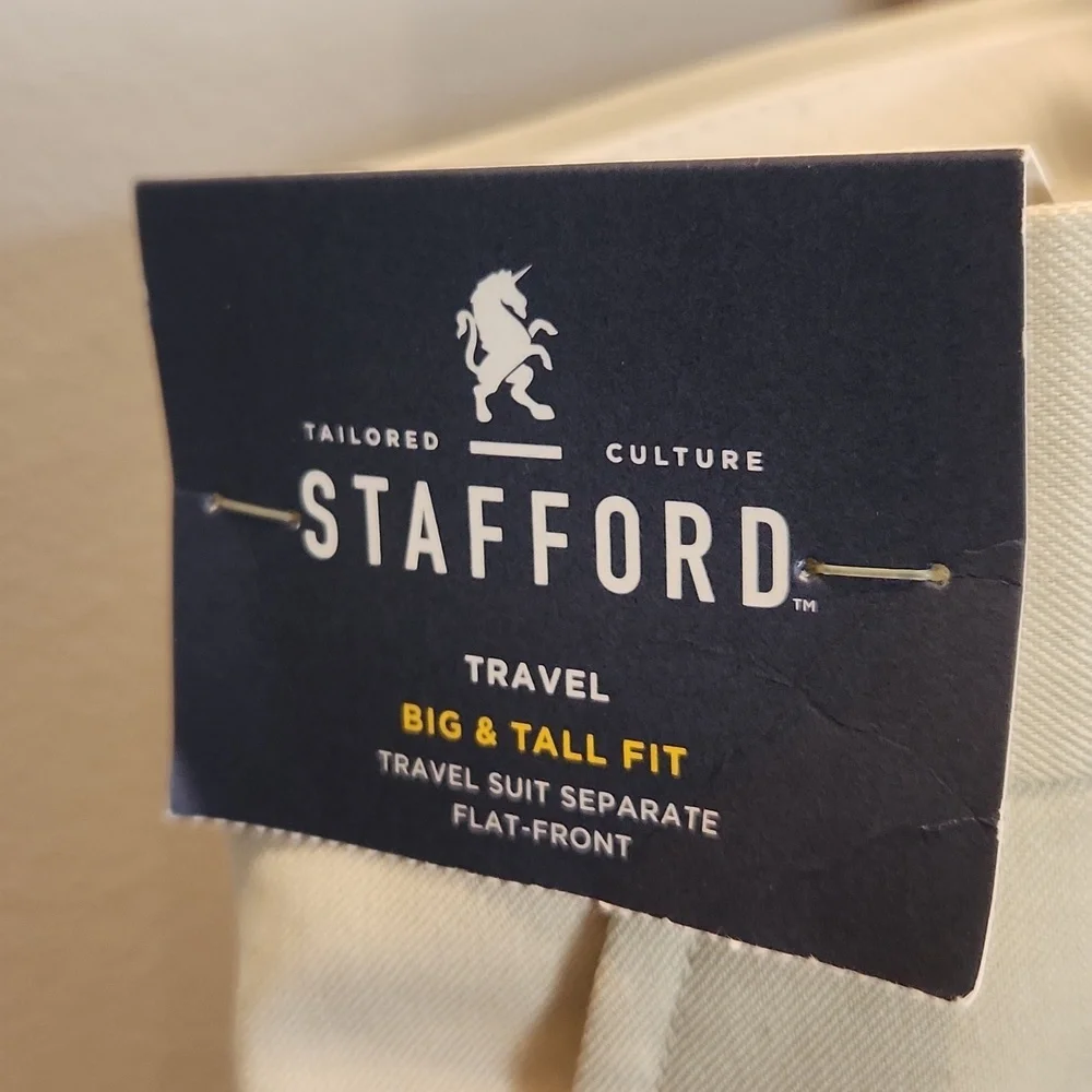 NWT Stafford Travel Suit Separate Big & Tall Fit Men's Cream Dress Pants 56 X 32 - Picture 2 of 10